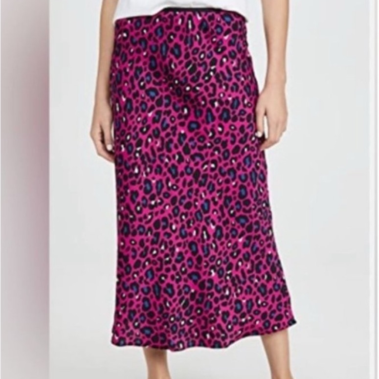 David Lerner Satin Leopard Print Pink Midi Skirt